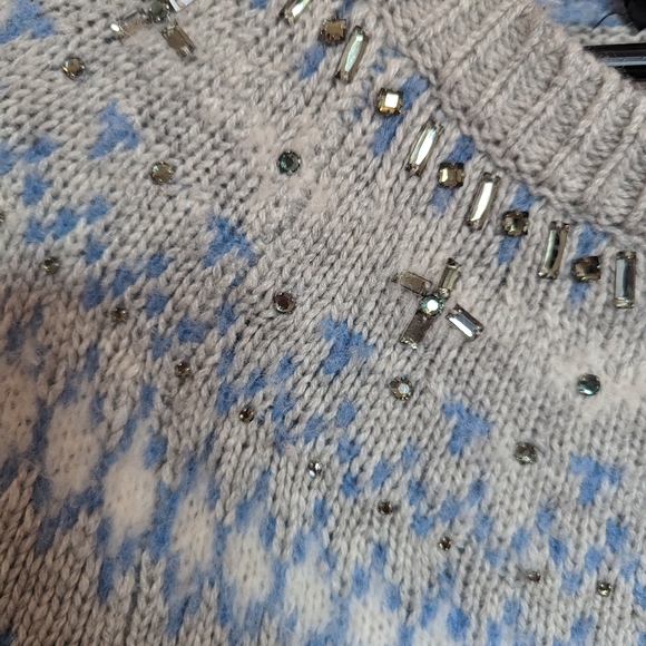 J.Crew Jeweled Embellished Fair Isle Crewneck Sweater - Sz M - Picture 3 of 7